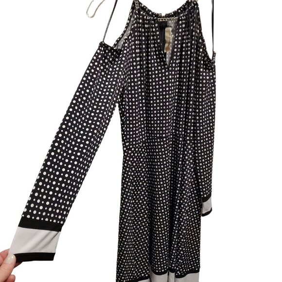 Michael Kors Stretch No Wrinkle Black White Polka Dot Cold Shoulder Zipper Small - Picture 8 of 11